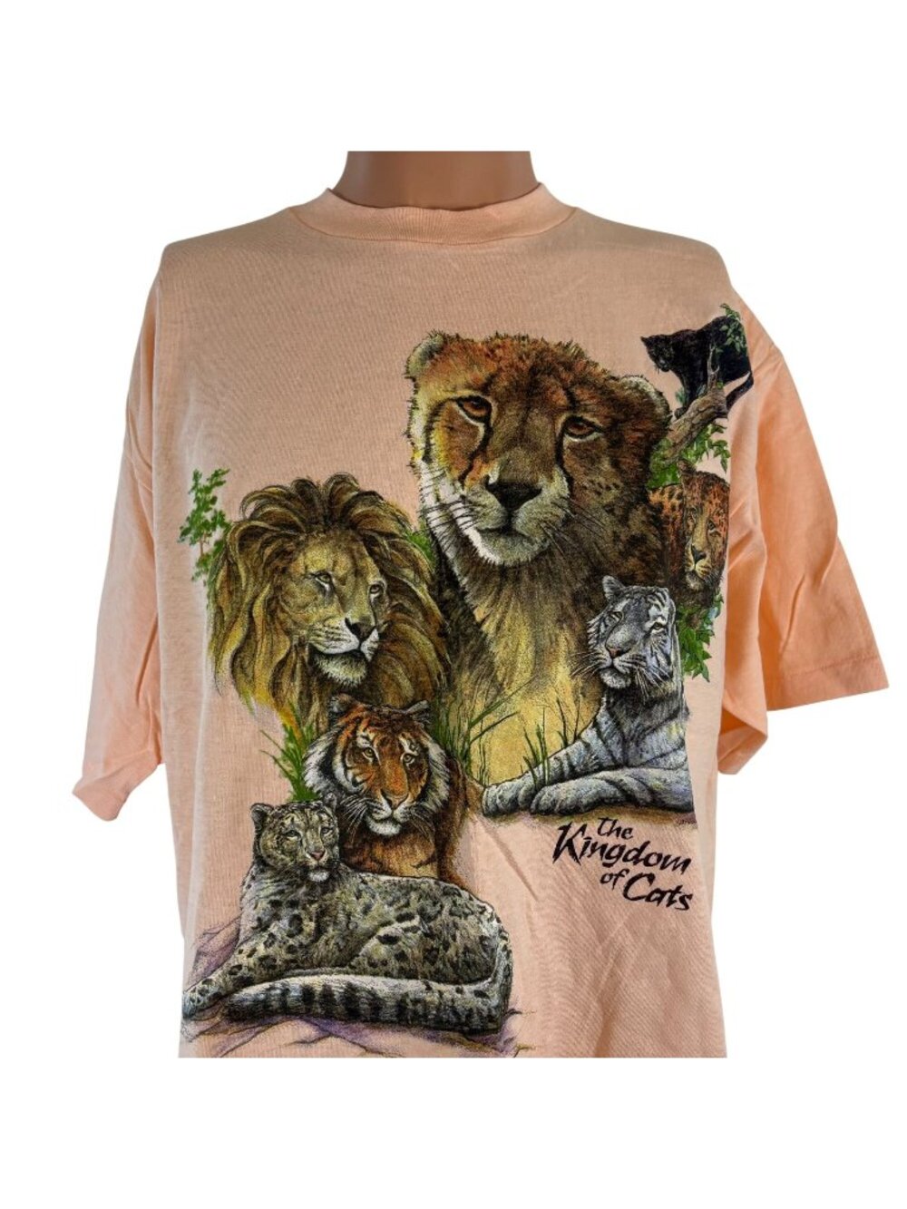 Vintage Kingdom Of Cats T Shirt Mens Size XL Harlequin Lion Tiger Made USA 90s
